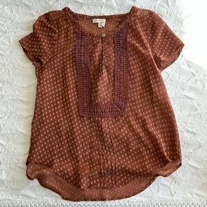 Anthropologie sheer Swiss dot blouse - beautiful copper color